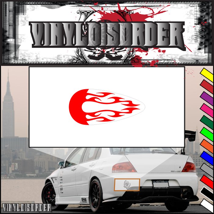 Motorcycle tank flames vinyl decal with red flame graphic on white backing