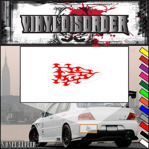 Vinyl flame decal with red stylized flames on white background