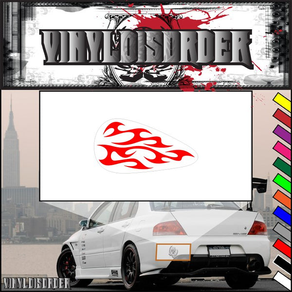 Motorcycle tank flame vinyl decal with red flames on white backing
