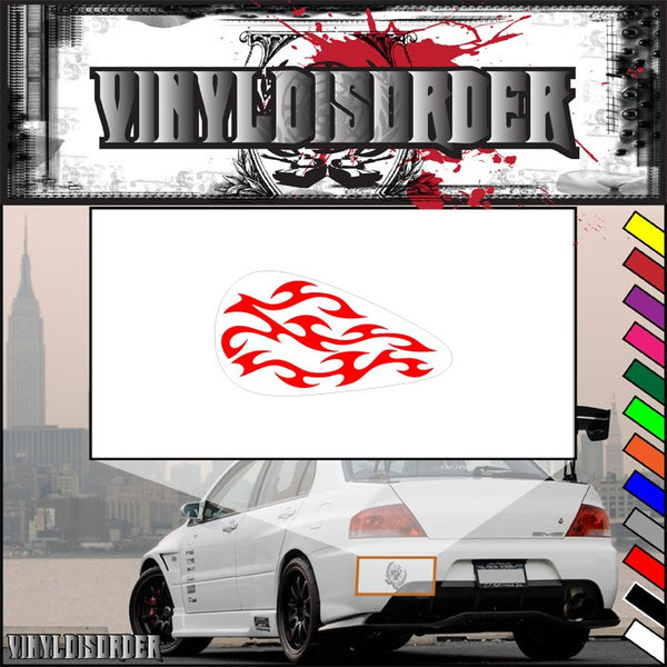 Motorcycle tank flames vinyl decal with red flame graphic on white backing