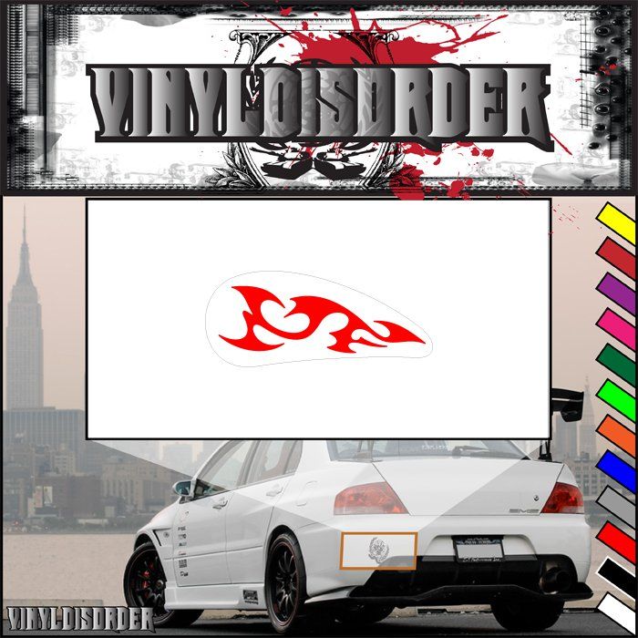 Vinyl flames decal with red flame emblem on white backing