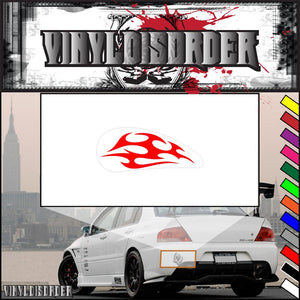 Motorcycle tank flames vinyl decal, red flame emblem on white backing
