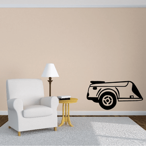 Black motorcycle trailer outline decal with wheels and hitch