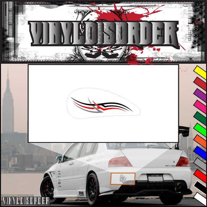 Motorcycle tribal tank vinyl decal with red and black swoosh on white backing