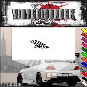 Vinyl decal featuring a black tribal swirl in an oval on a white background