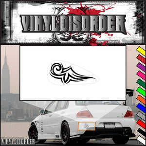 Motorcycle tribal tank vinyl decal: black winged emblem on white background