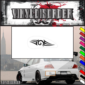Motorcycle tribal vinyl decal with black graphic in oval, white background