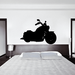 Black motorcycle wall decal silhouette with rider and front wheel
