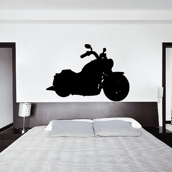 Black motorcycle wall decal silhouette with rider and front wheel
