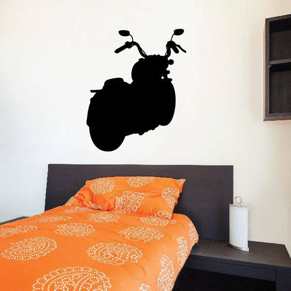 Black motorcycle wall decal silhouette with handlebar and wheels