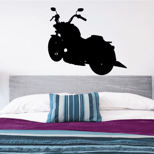 Motorcycle vinyl wall decal silhouette, black motorbike with raised handlebars