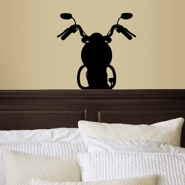 Motorcycle wall decal vinyl, black rider silhouette with handlebars and front wheel