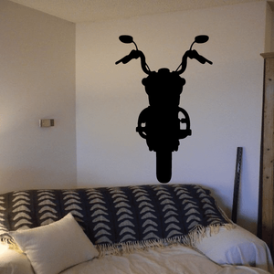 Black motorcycle wall decal vinyl sticker with rider and handlebars silhouette