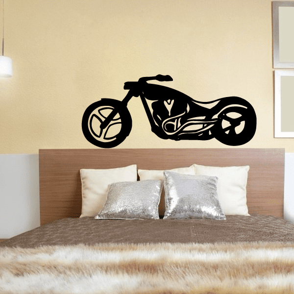 Motorcycle wall decal vinyl, black motorcycle silhouette with wheels and handlebars