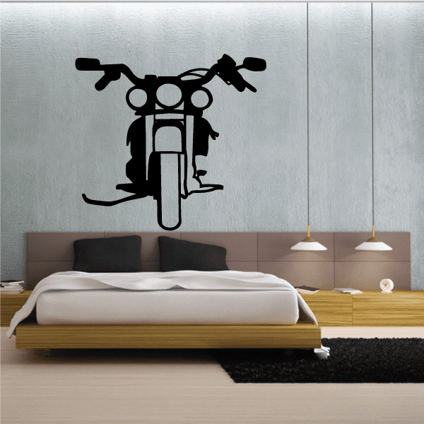 Black motorcycle wall decal vinyl with front wheel and handlebar design
