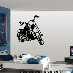 Motorcycle wall decal vinyl sticker, black racing motorcycle silhouette.