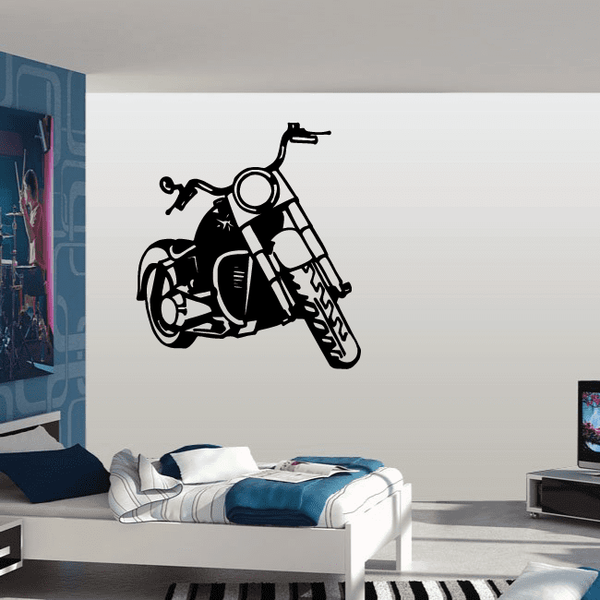 Motorcycle wall decal vinyl sticker, black racing motorcycle silhouette.