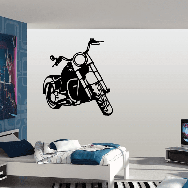 Motorcycle wall decal vinyl sticker, black racing motorcycle silhouette.