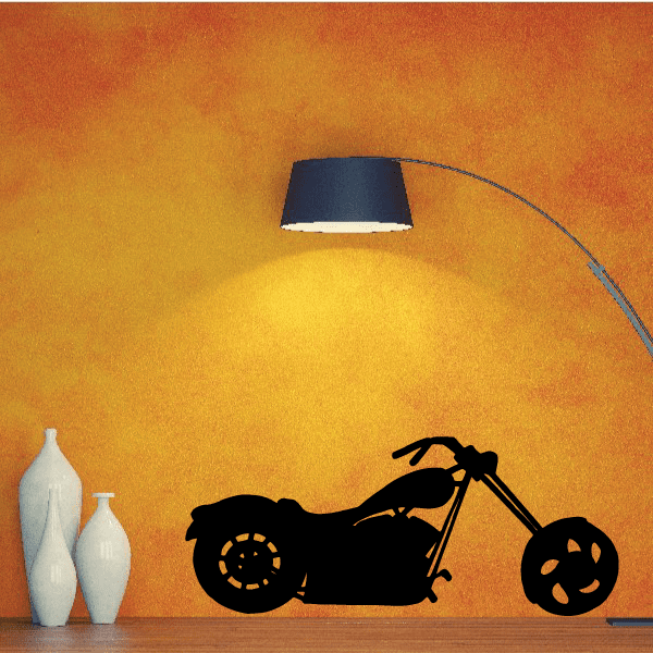 Motorcycle vinyl wall decal, black racing motorcycle silhouette