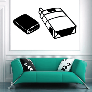 Black and white motorcycle wall decal with checkered tank detail