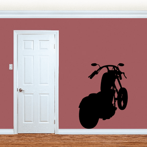 Motorcycle wall decal vinyl sticker, black bike silhouette near door
