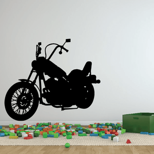 Black motorcycle wall decal vinyl, side-view silhouette with kickstand
