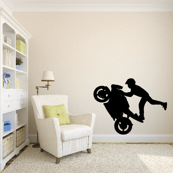 Black motorcycle wall decal silhouette on vinyl