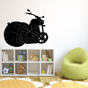 Vinyl motorcycle wall decal with black motorcycle silhouette