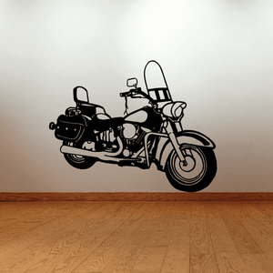 Motorcycle wall decal with black line-art side view on off-white surface