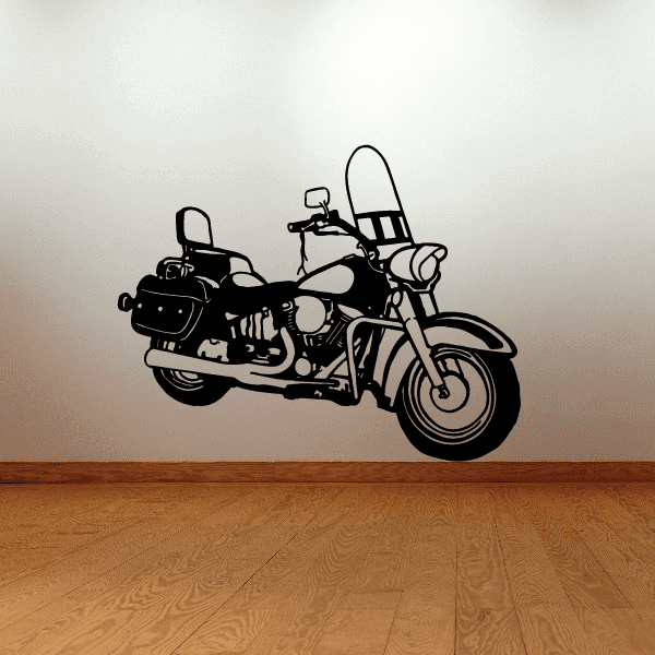 Motorcycle wall decal with black line-art side view on off-white surface