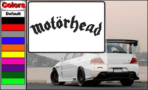 Motorhead decal: bold black Motorhead logo on white rectangle