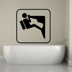Black mountain climbing sign decal with climber pictogram inside rounded square