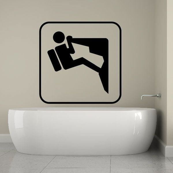 Black mountain climbing sign decal with climber pictogram inside rounded square