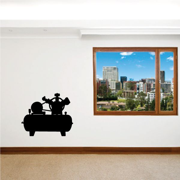 Mounted air compressor wall decal in black silhouette