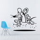 Black line cartoon mouse wall decal with white star accents and paint splatter