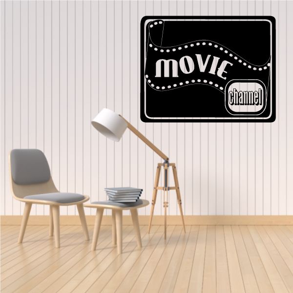 Rectangular black Movie Channel wall decal with marquee-style “movie” and badge logo