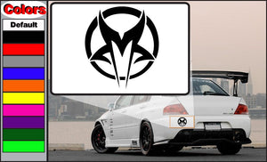 mudvayne car decal with black tribal face logo on white background