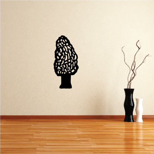 Black morel mushroom wall decal with detailed honeycomb texture