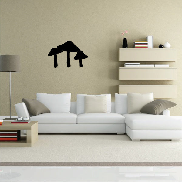 Black sloped mushroom trio decal with three stacked caps and stems