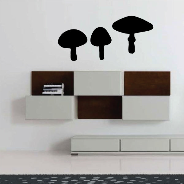 Mushroom trio wall decal with three rounded black mushroom silhouettes