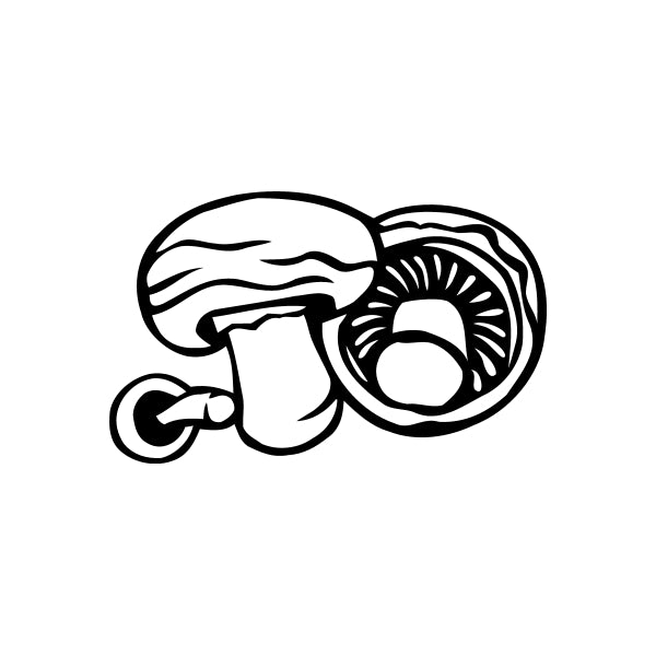 Outlined mushroom pair decal with gills, black line art