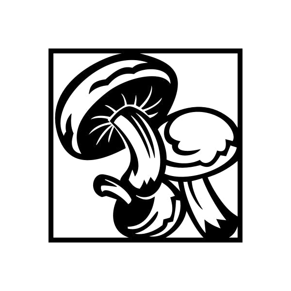 Framed mushroom pair decal, monochrome black and white mushroom artwork