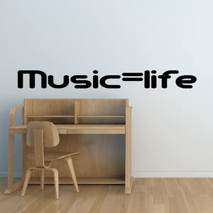 Music equals life wall decal, black typographic design with equal sign