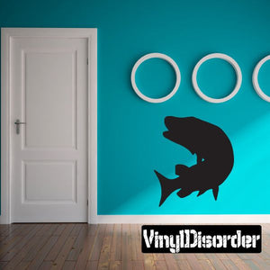 Black muskie fish silhouette darting wall decal with three white rings