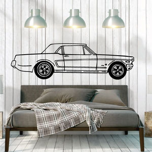 Classic side profile car decal in black with Mustang graphic on a light surface