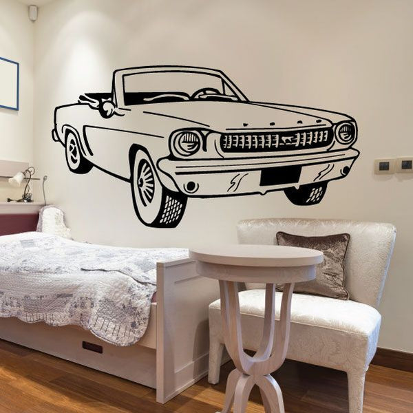 Black line-art classic convertible car decal with detailed front grille