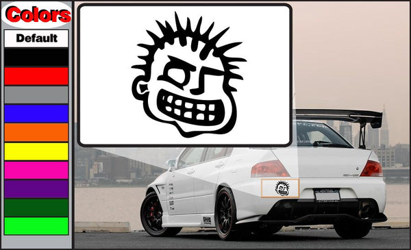 MxPX head decal with black spiky skull face on white rectangular backing