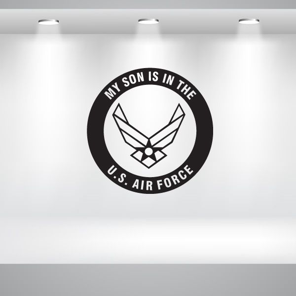 Circular US Air Force decal with winged emblem and arched text