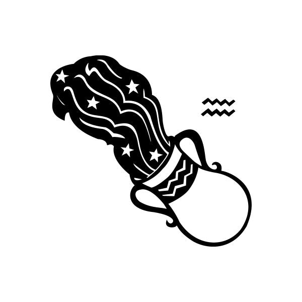 Aquarius water jug icon with stars and wavy lines