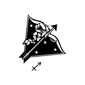 Black bow and arrow decal with star and magic burst accents